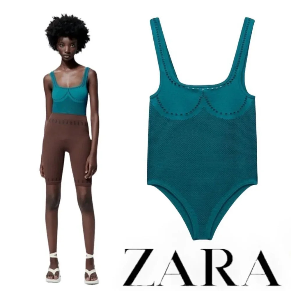 ZARA | Petrol Blue | SEAMLESS PERFORATED BODYSUIT